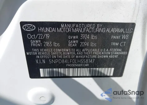 2020 Hyundai Elantra Sel из США, поврежденный, VIN 5NPD84LF0LH558147